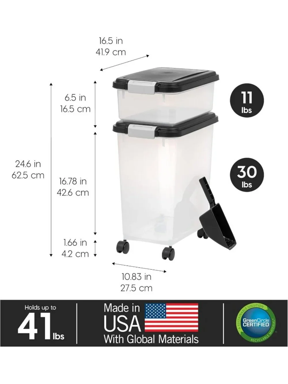 New Dog and Cat Food Storage Container, 30 lbs & 11 lbs Combo